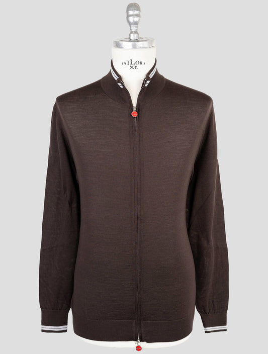 Kiton Brown Wool Diamante Blu Sweater Full Zip