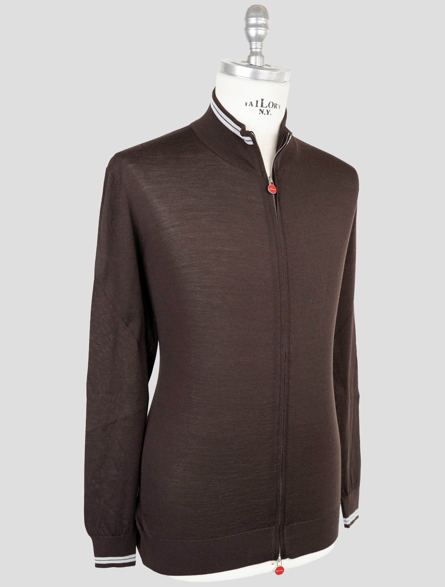Kiton Brown Wool Diamante Blu Sweater Full Zip