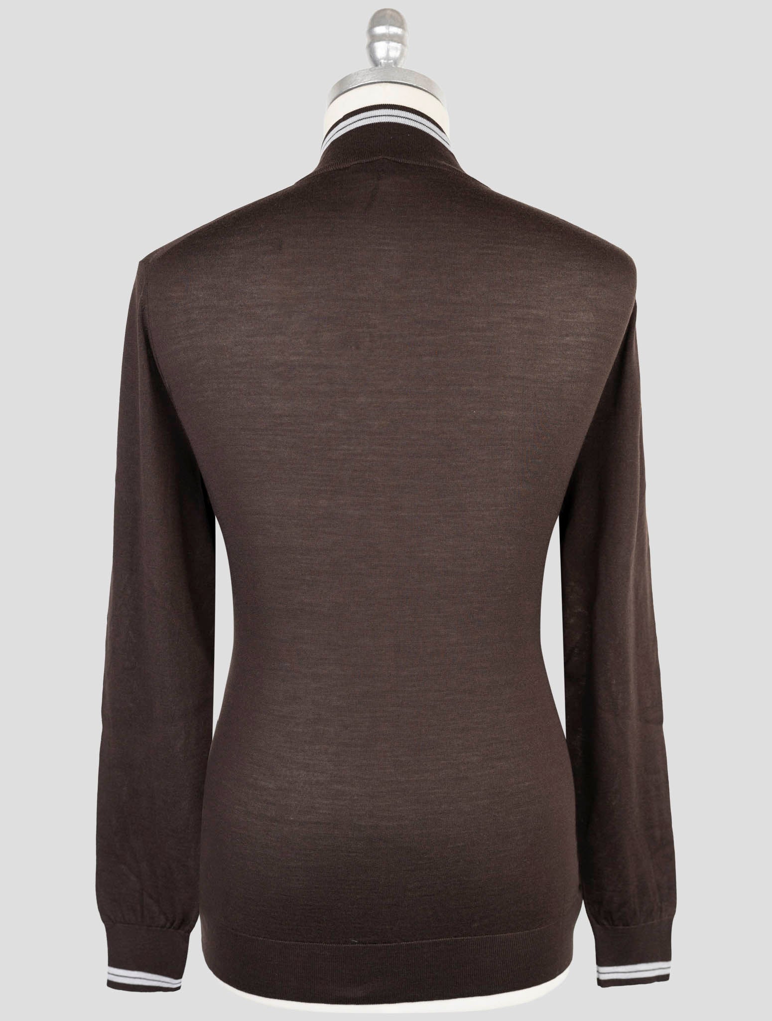 Kiton Brown Wool Diamante Blu Sweater Full Zip