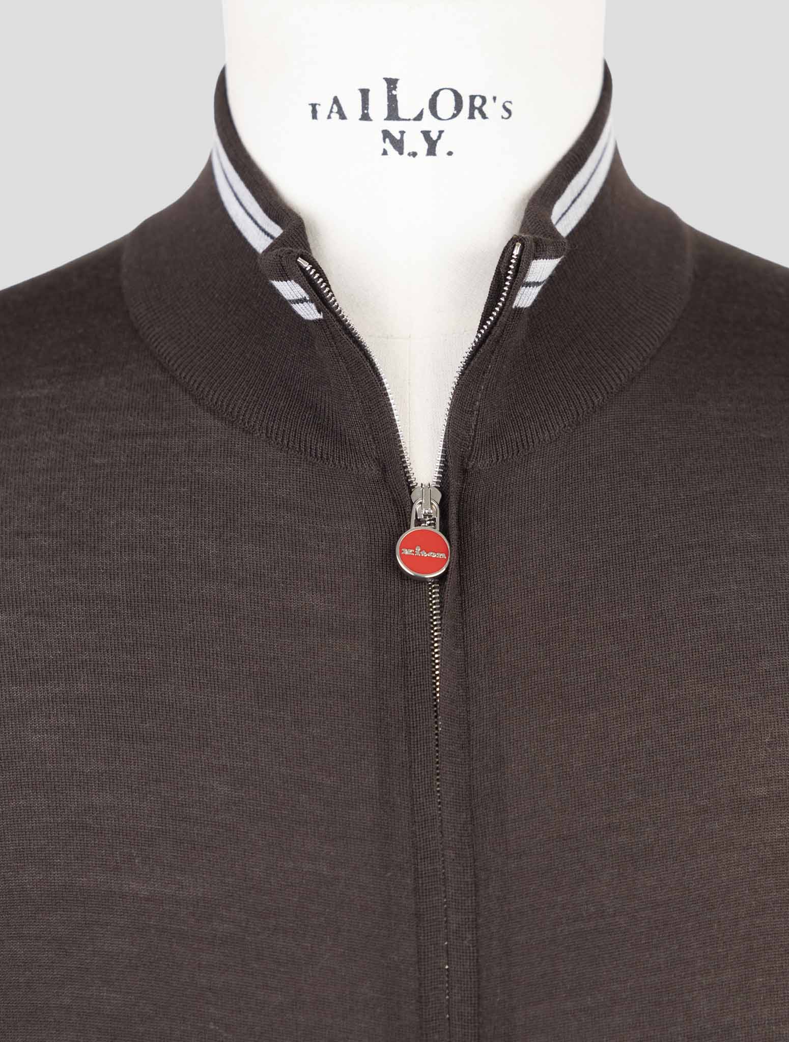 Kiton Brown Wool Diamante Blu Sweater Full Zip
