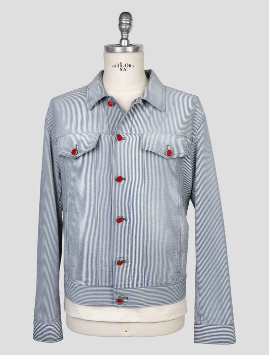 Kiton Light Blue White Cotton Ea Coat