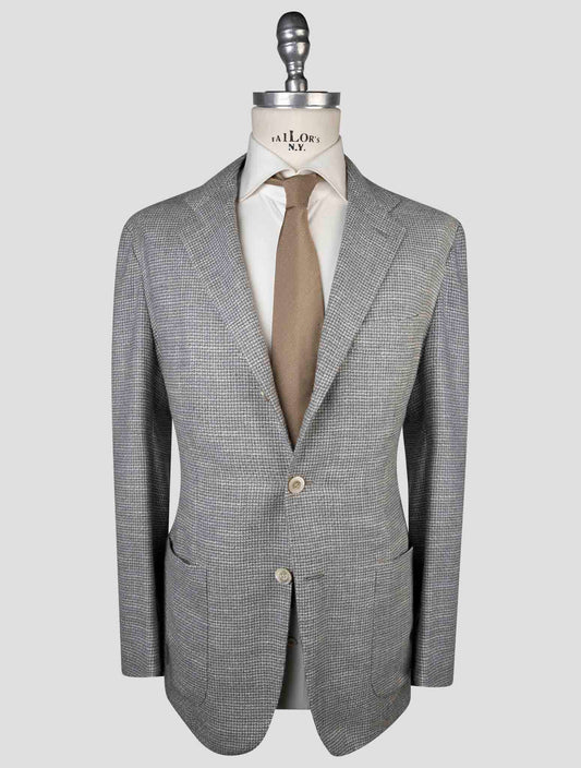 Kiton Gray Cashmere Silk Cotton Virgin Wool Pa Blazer