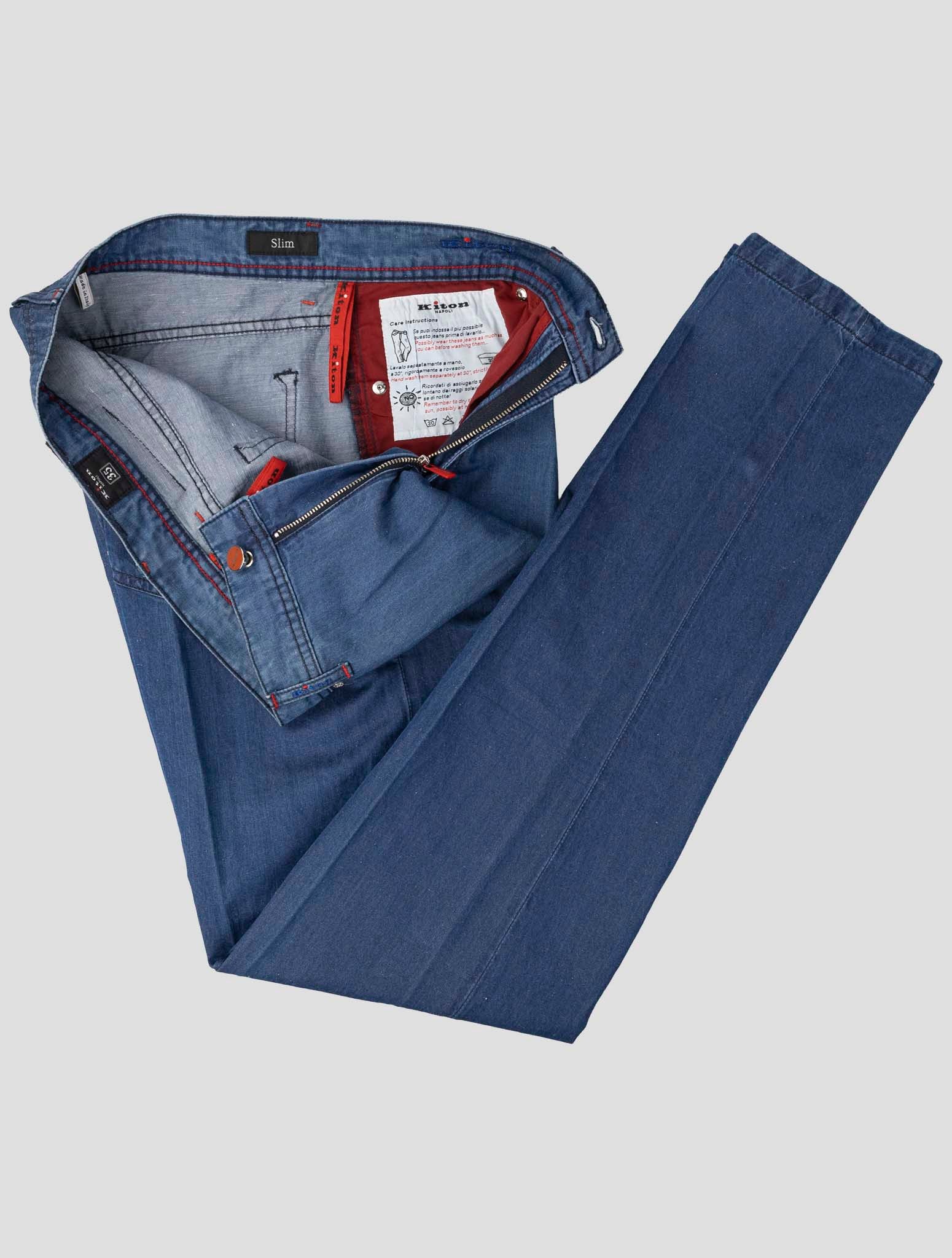 Kiton Blue Cotton Linen Jeans