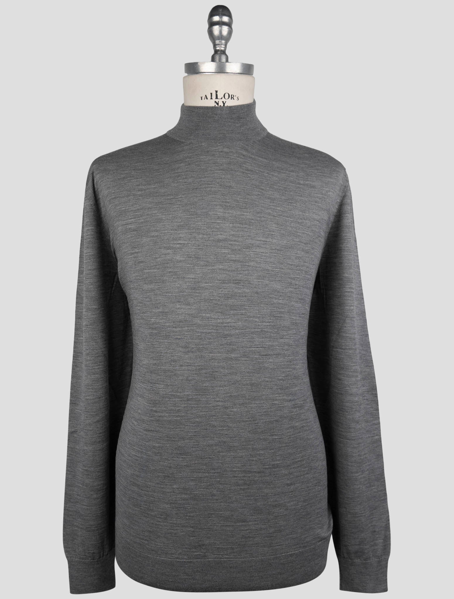 Kiton Gray Wool Sweater Hakf Neck