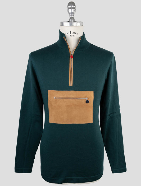 Kiton Green Cotton Sweater Half  Zip