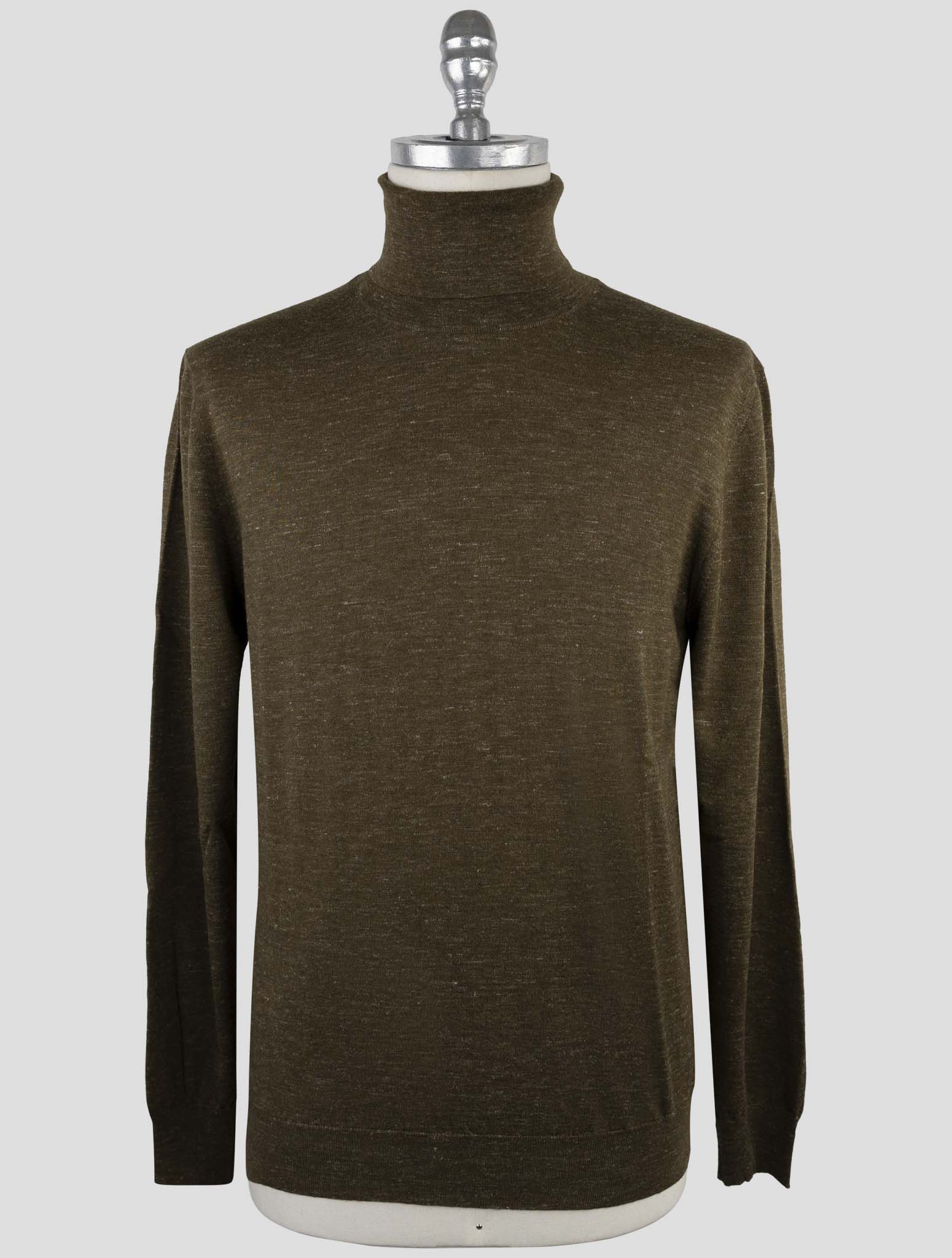 Kiton Green Silk Cashmere Linen Sweater Turtleneck