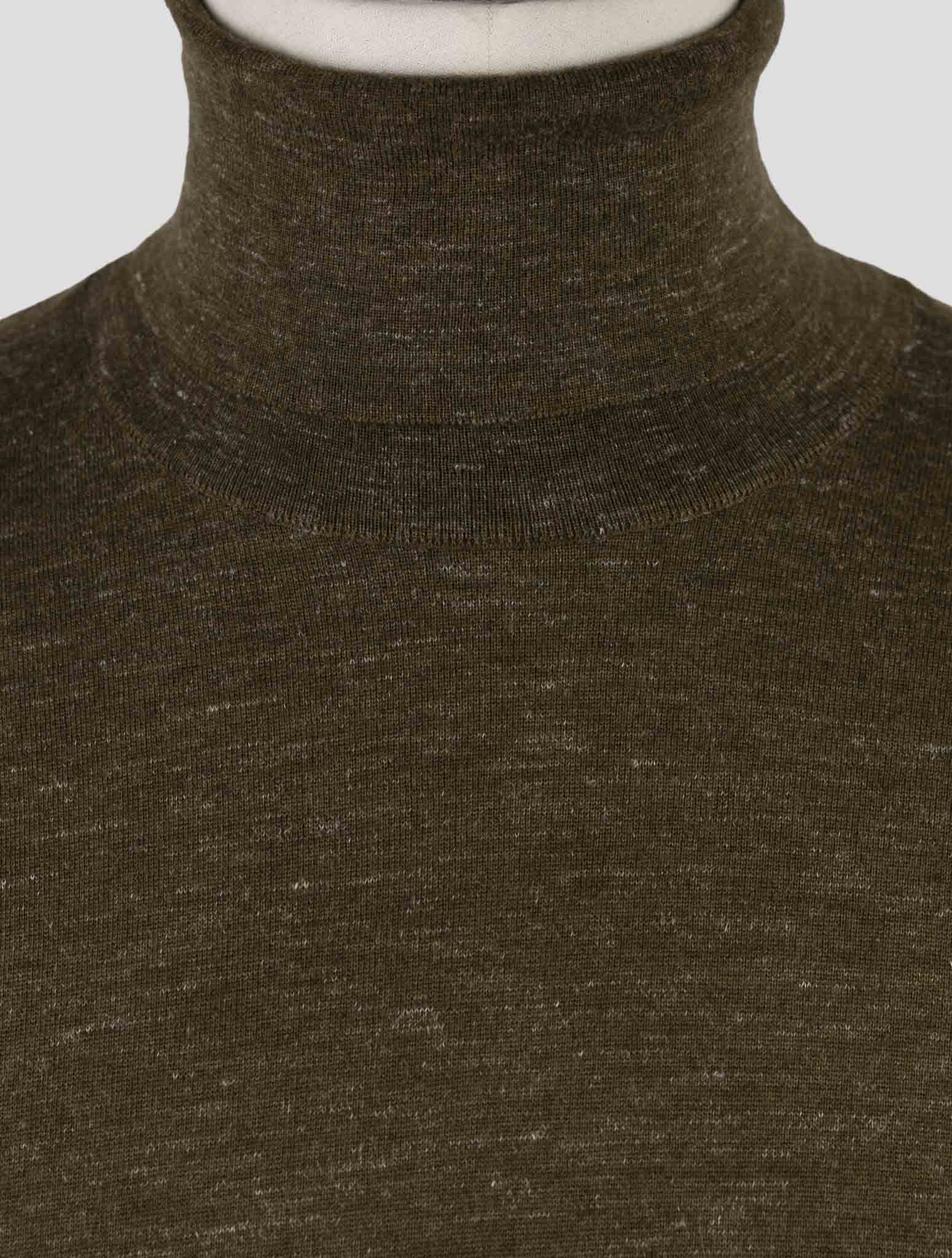 Kiton Green Silk Cashmere Linen Sweater Turtleneck