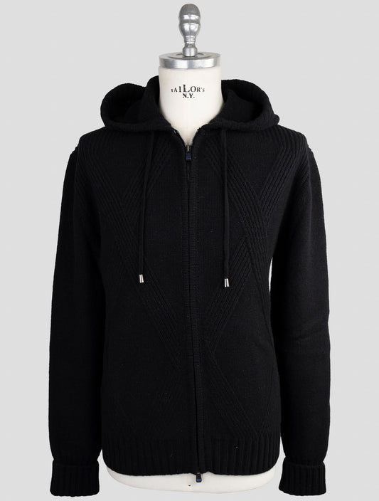 Kiton Knt Black Virgin Wool Sweater Full Zip