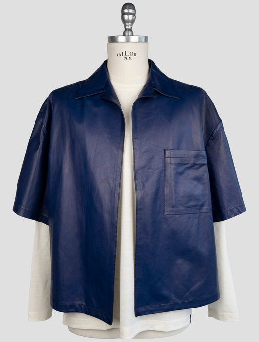 Kiton Blue Leather Short Sleeve Shirt