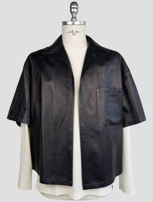 Kiton Blue Leather Short Sleeve Shirt