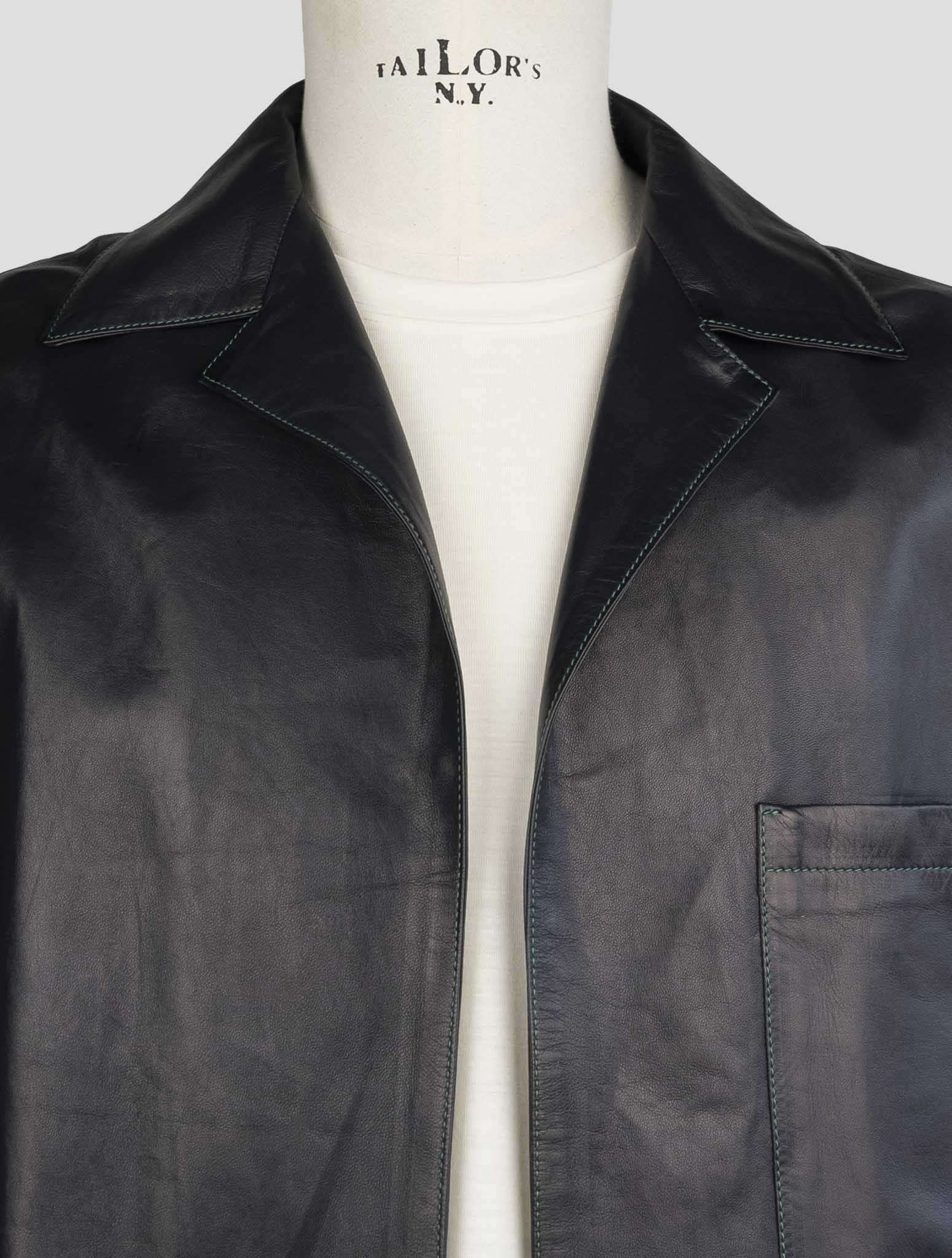 Kiton Blue Leather Short Sleeve Shirt