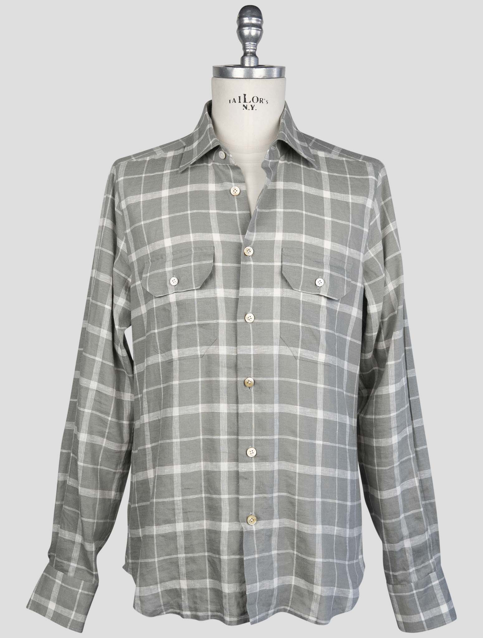 kiton Gray  Linen Ea Pl Shirt