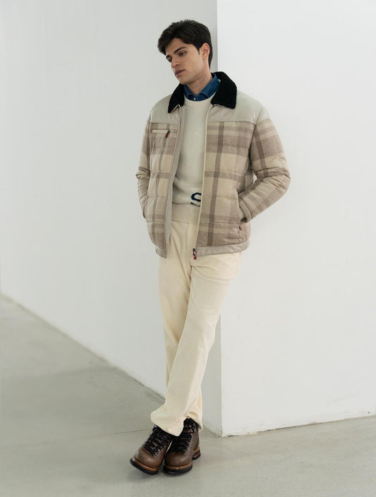 Kiton Beige Cashmere Wool Leather Coat