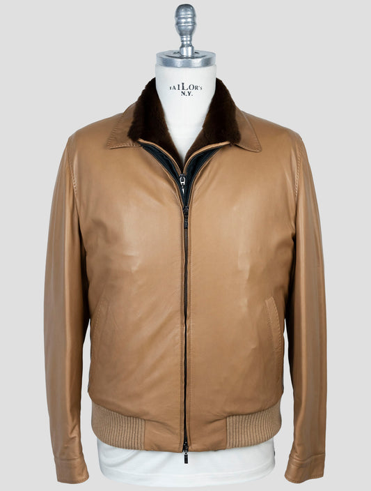 Kiton Brown Leather Cashmere Coat 2 Pieces