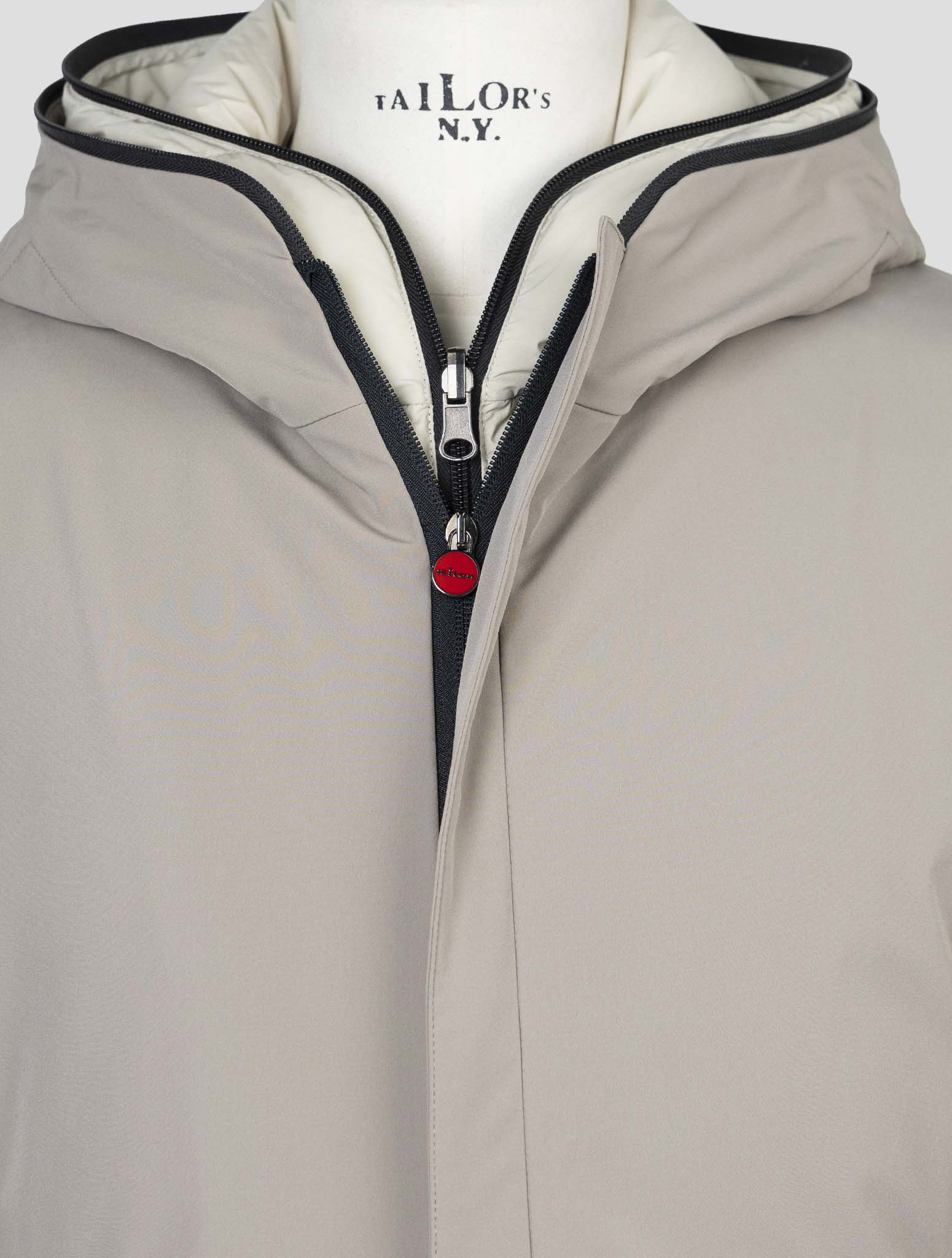 Kiton Taupe Two-Piece Technical Coat layered look