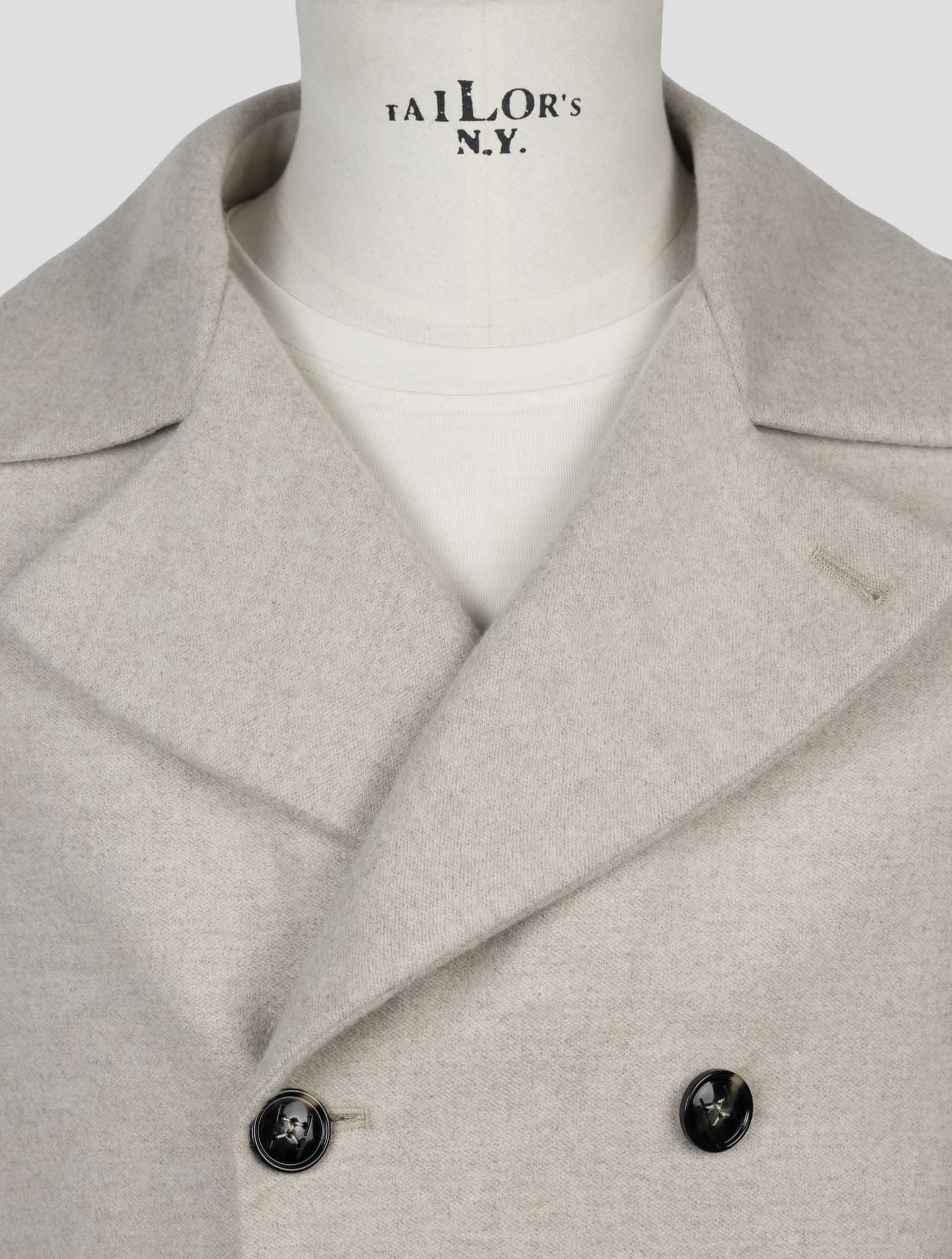 Kiton Beige Wool Cashmere Coat side view