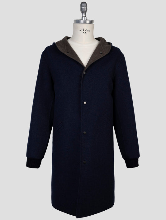 Kiton Blue Wool Cashmere Overcoat
