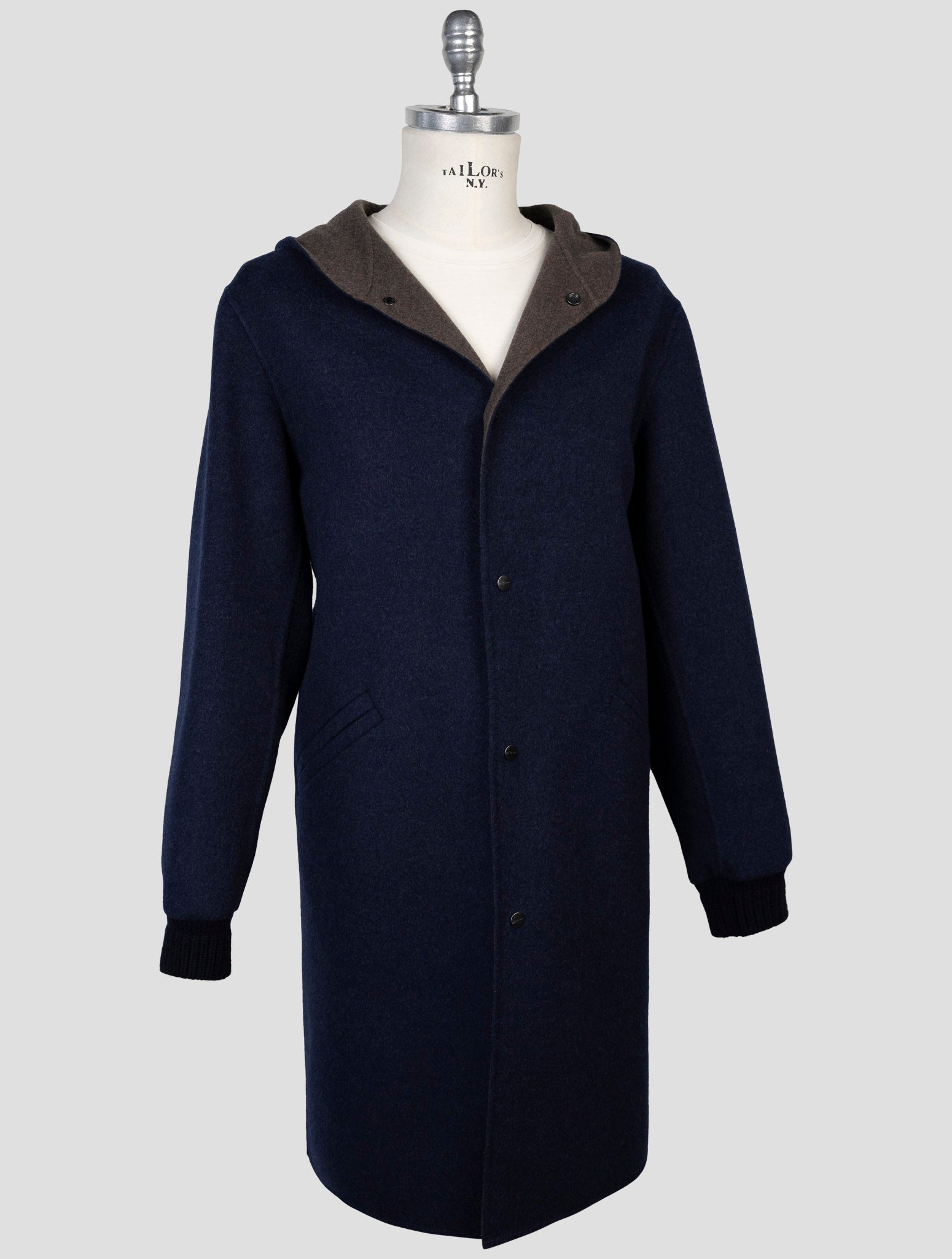 Kiton Blue Wool Cashmere Overcoat