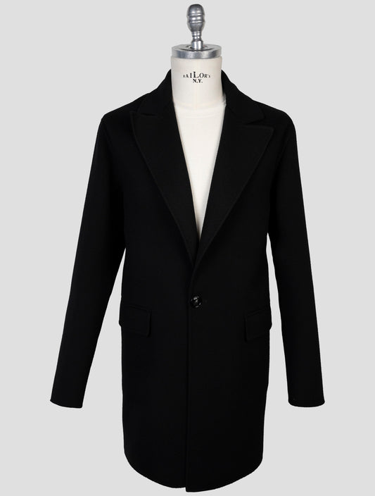 Kiton Black Wool Cashmere Overcoat