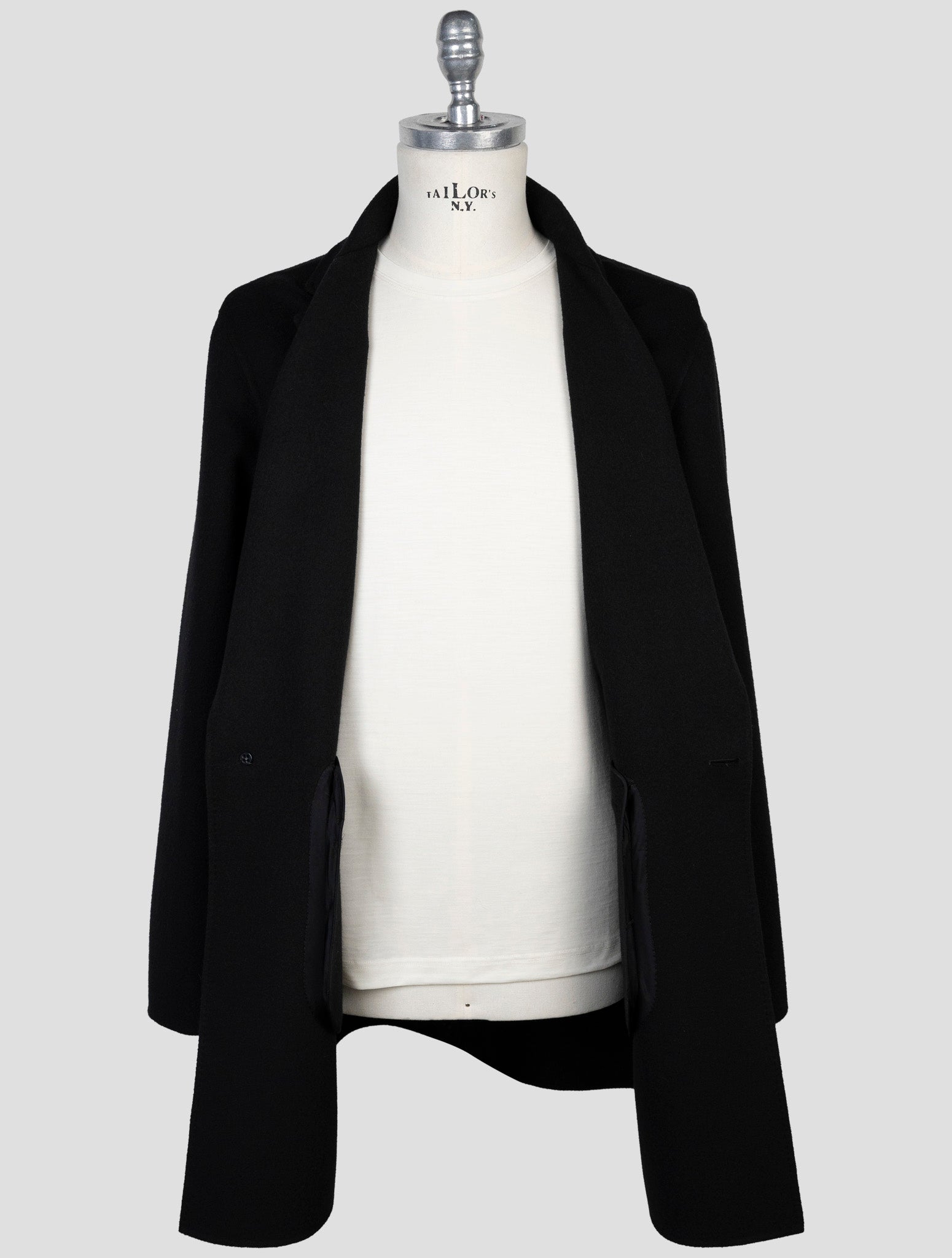 Kiton Black Wool Cashmere Overcoat