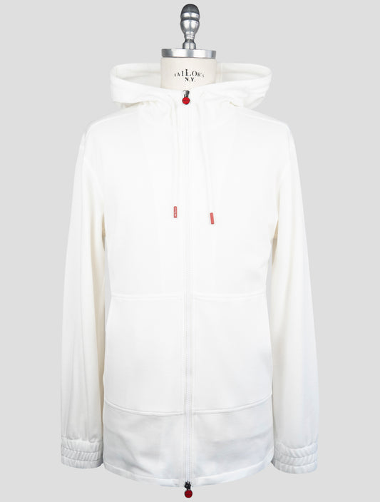 Kiton White Cotton Tracksuit worn with outerwear, Milan street style reference
