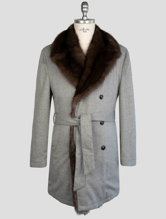 Kiton Gray Cashmere Fur Zibellino Fur Rabbit Overcoat