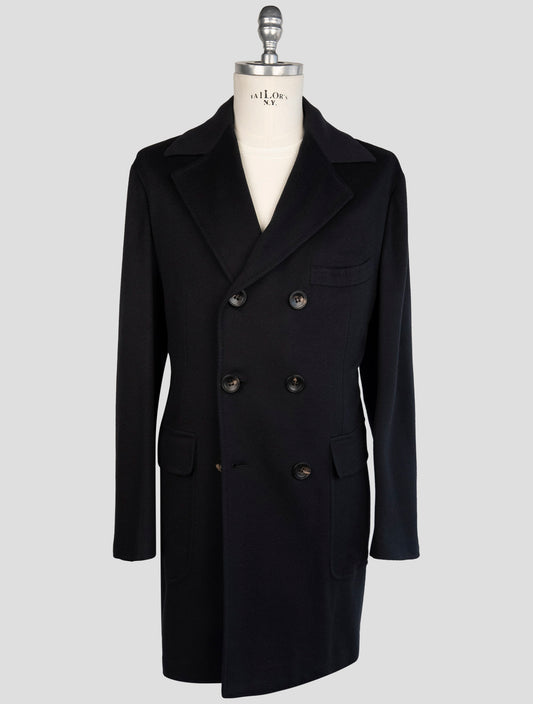 Kiton Dark Blue Cashmere Vicuna Overcoat from luxury outerwear