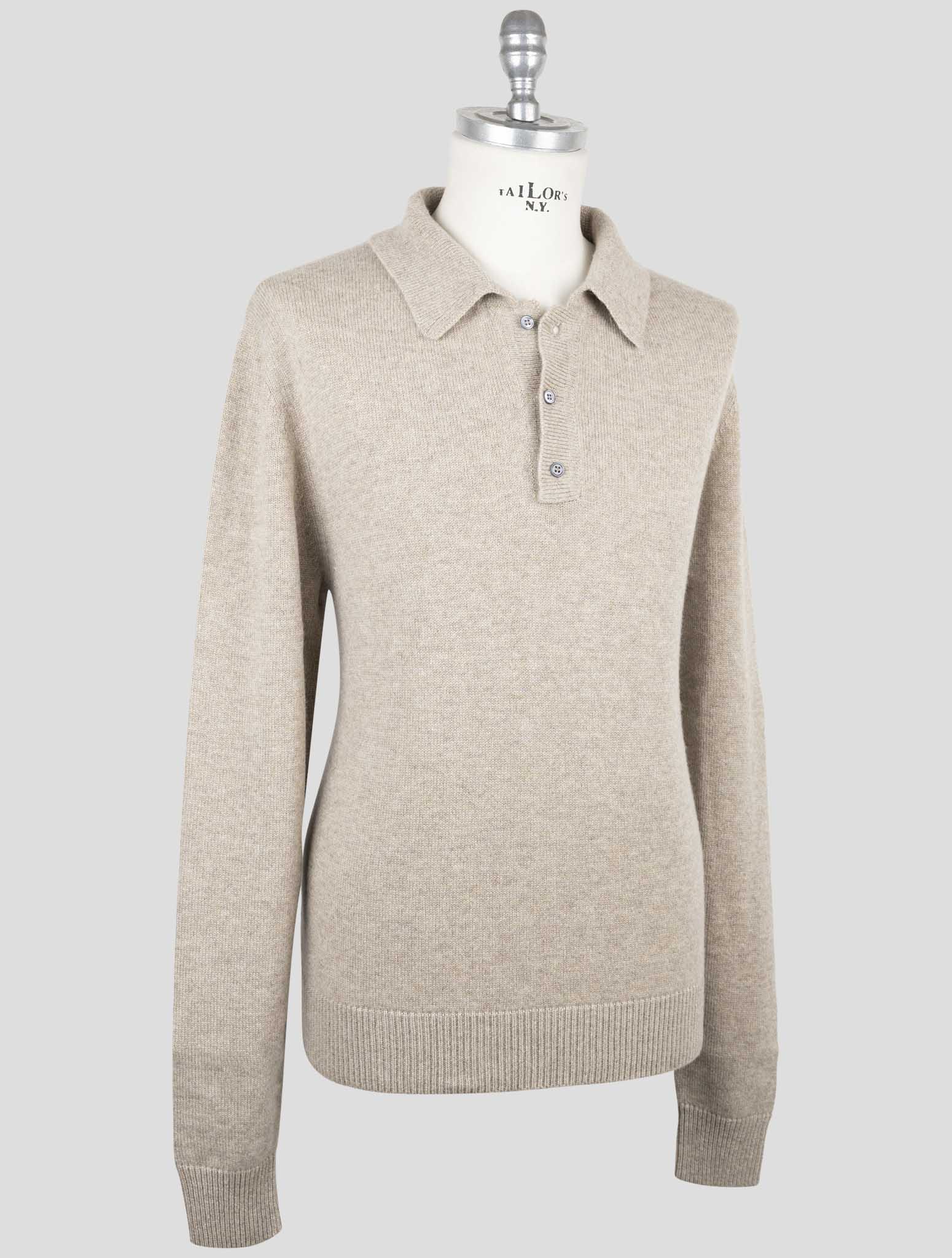Kiton Beige Cashmere Sweater Polo Detail