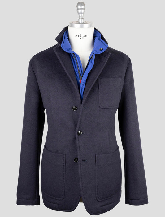 Kiton Dark Blue Lama Wool Silk Cashmere Pa Coat