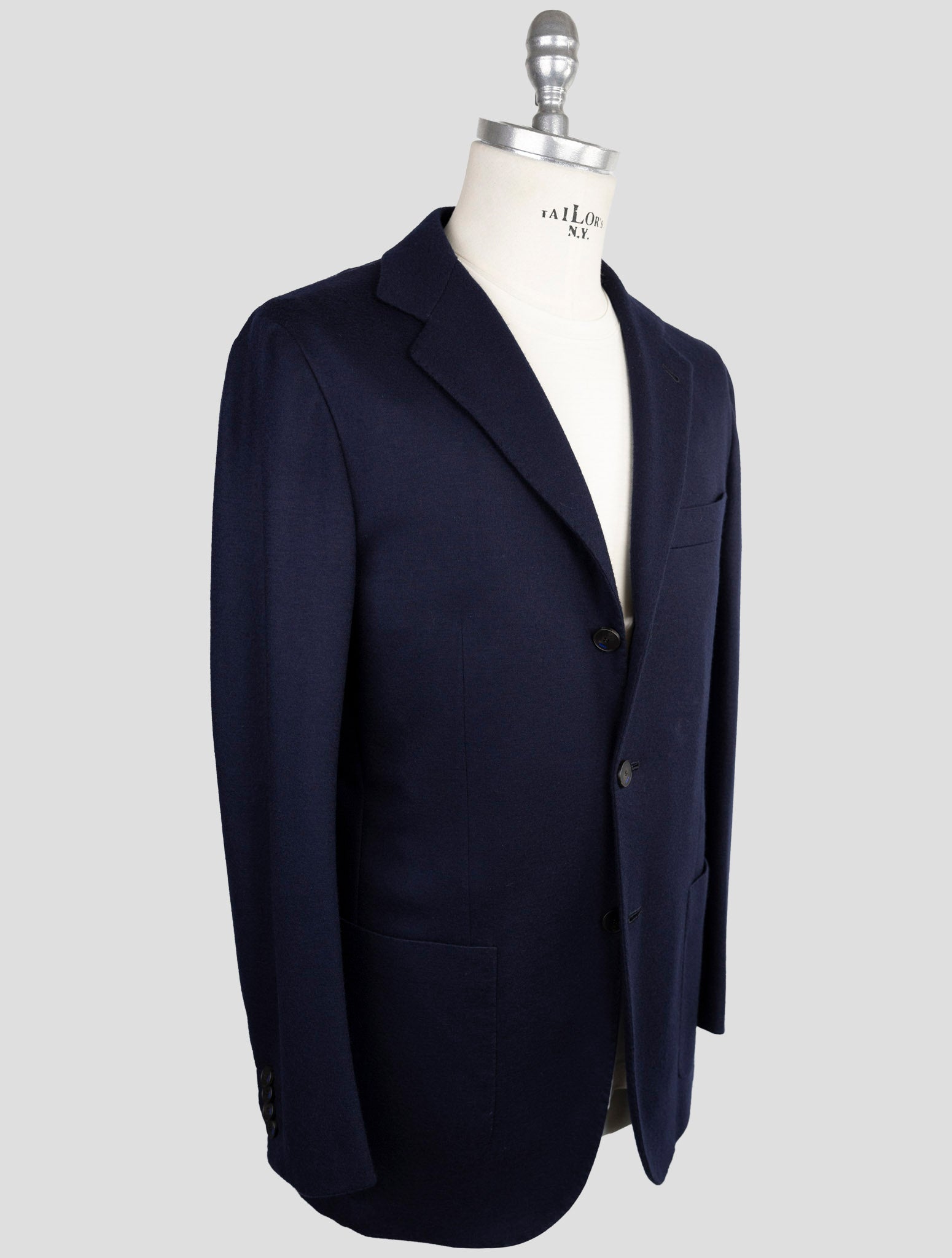 Kiton Knt Blue Virgin Wool Blazer