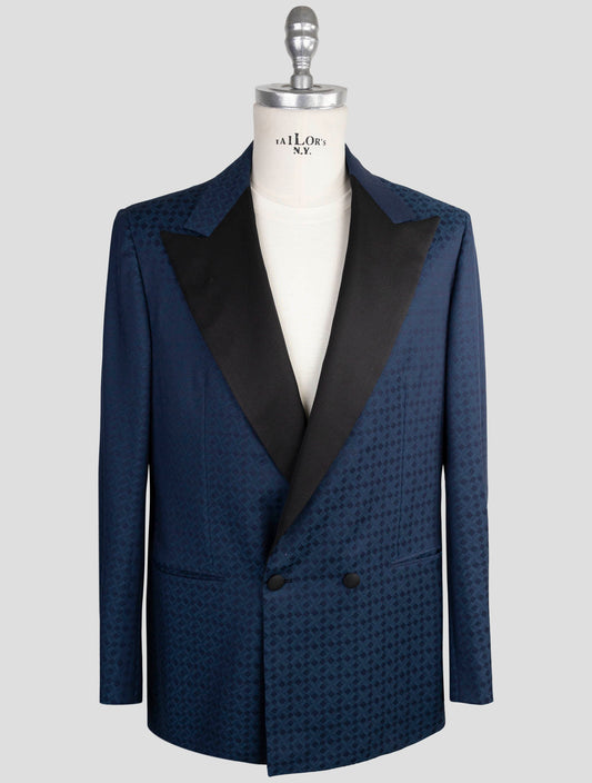 Kiton Knt Blue Virgin Wool Mohair Smoking Blazer