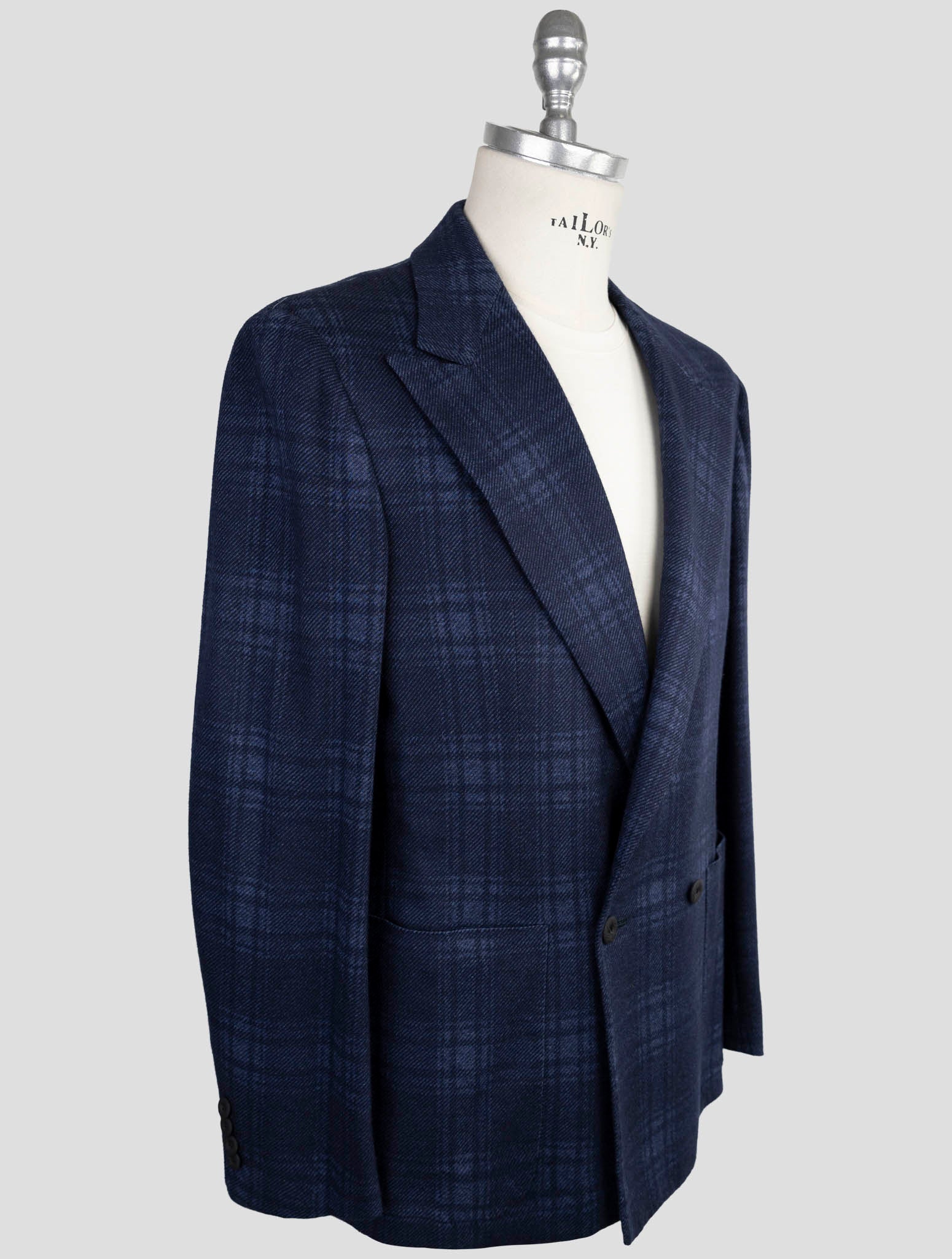 Kiton Knt Blue Cashmere Cotton Smoking Blazer