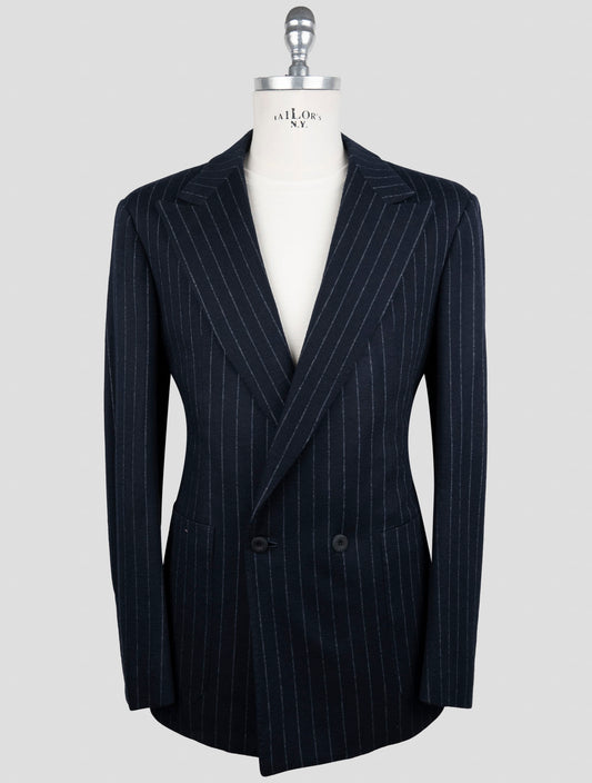 Kiton Knt Blue Virgin Wool Cotton Double Breasted Suit