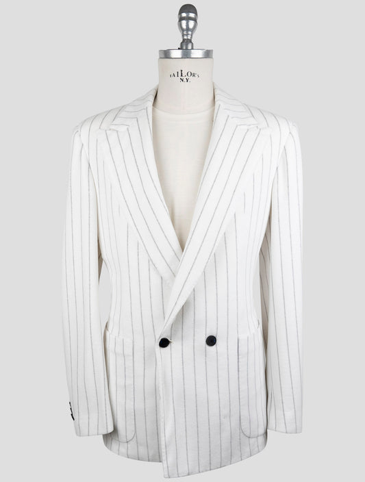 Kiton Knt White Gray Cotton Pl Double Breasted Suit