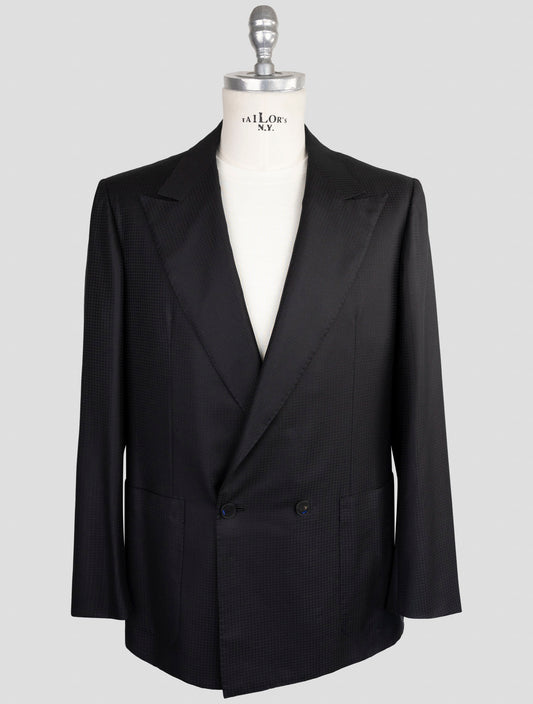 Kiton Knt Blue Virgin Wool Silk Double Breasted Suit