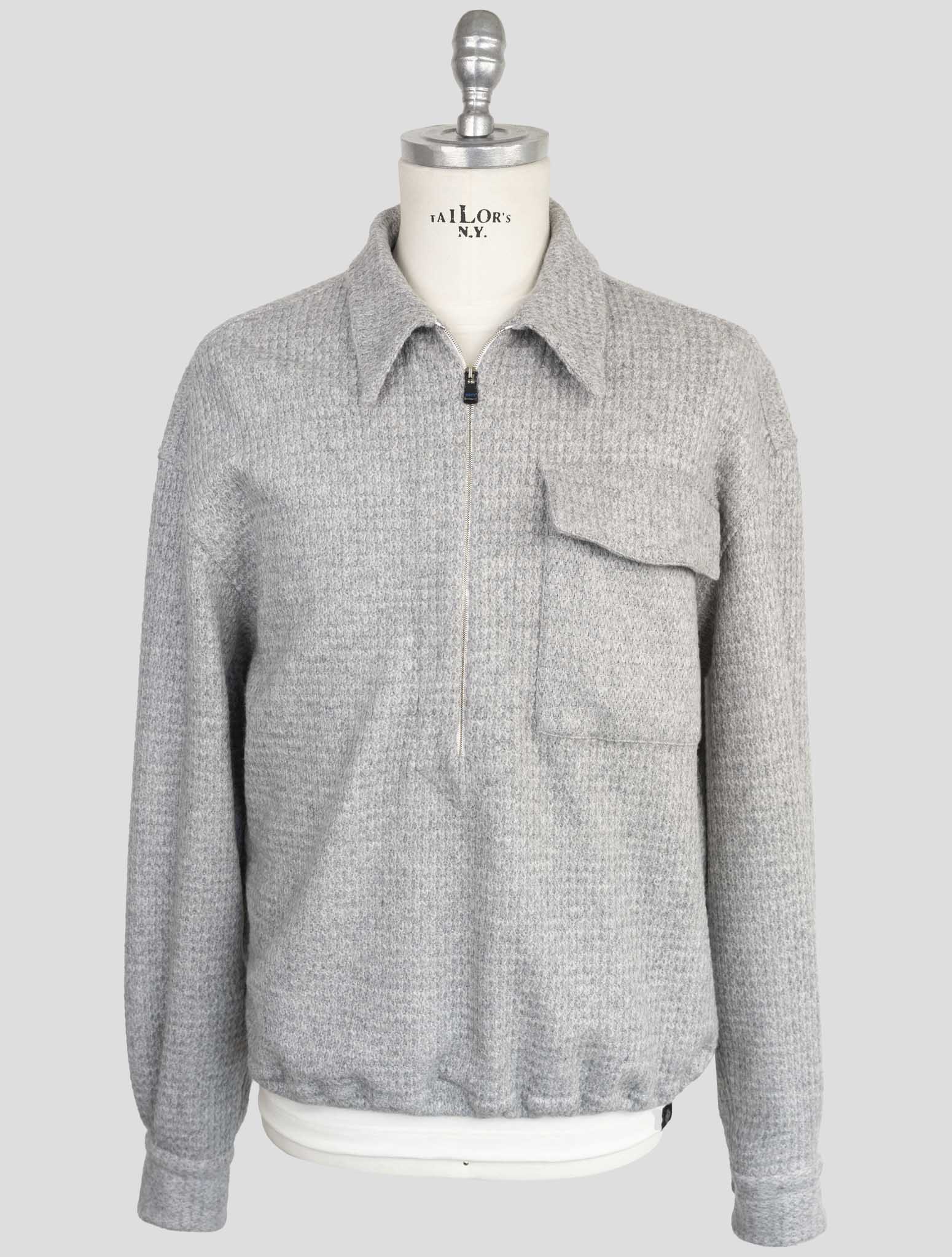Kiton Knt Gray Wool Half Zip Sweater front