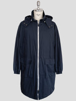 Kiton Knt Blue Cotton Overcoat