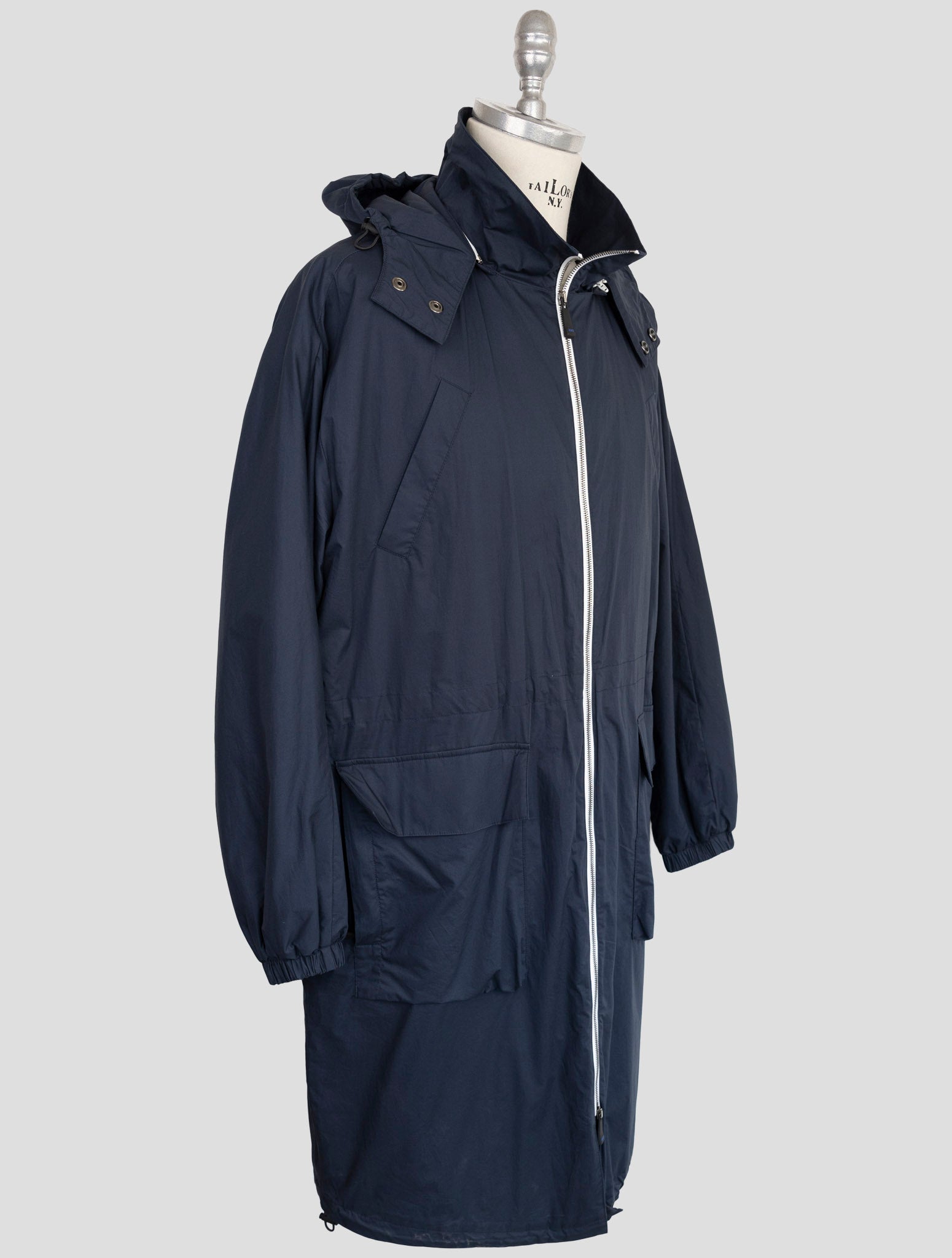 Kiton Knt Blue Cotton Overcoat