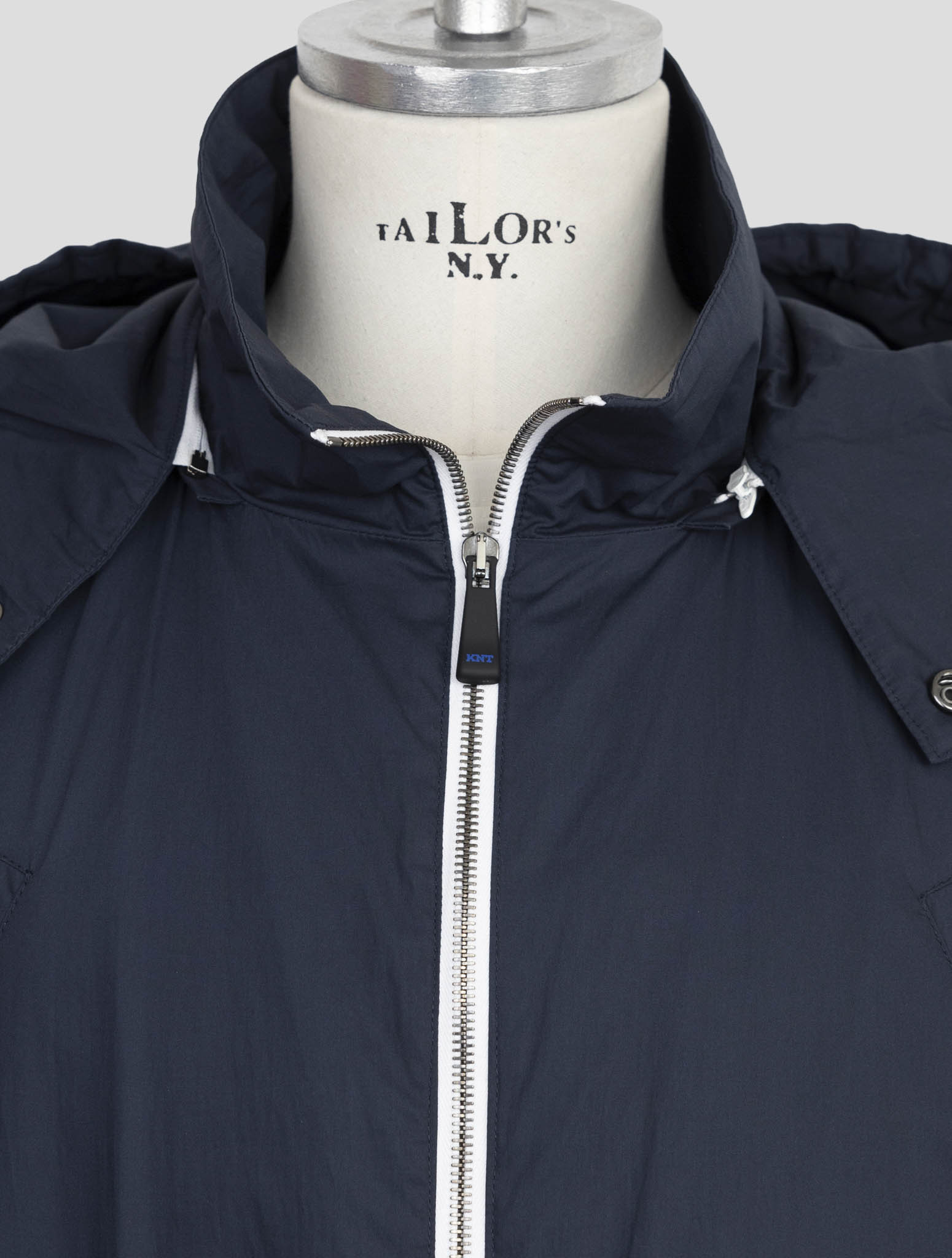 Kiton Knt Blue Cotton Overcoat