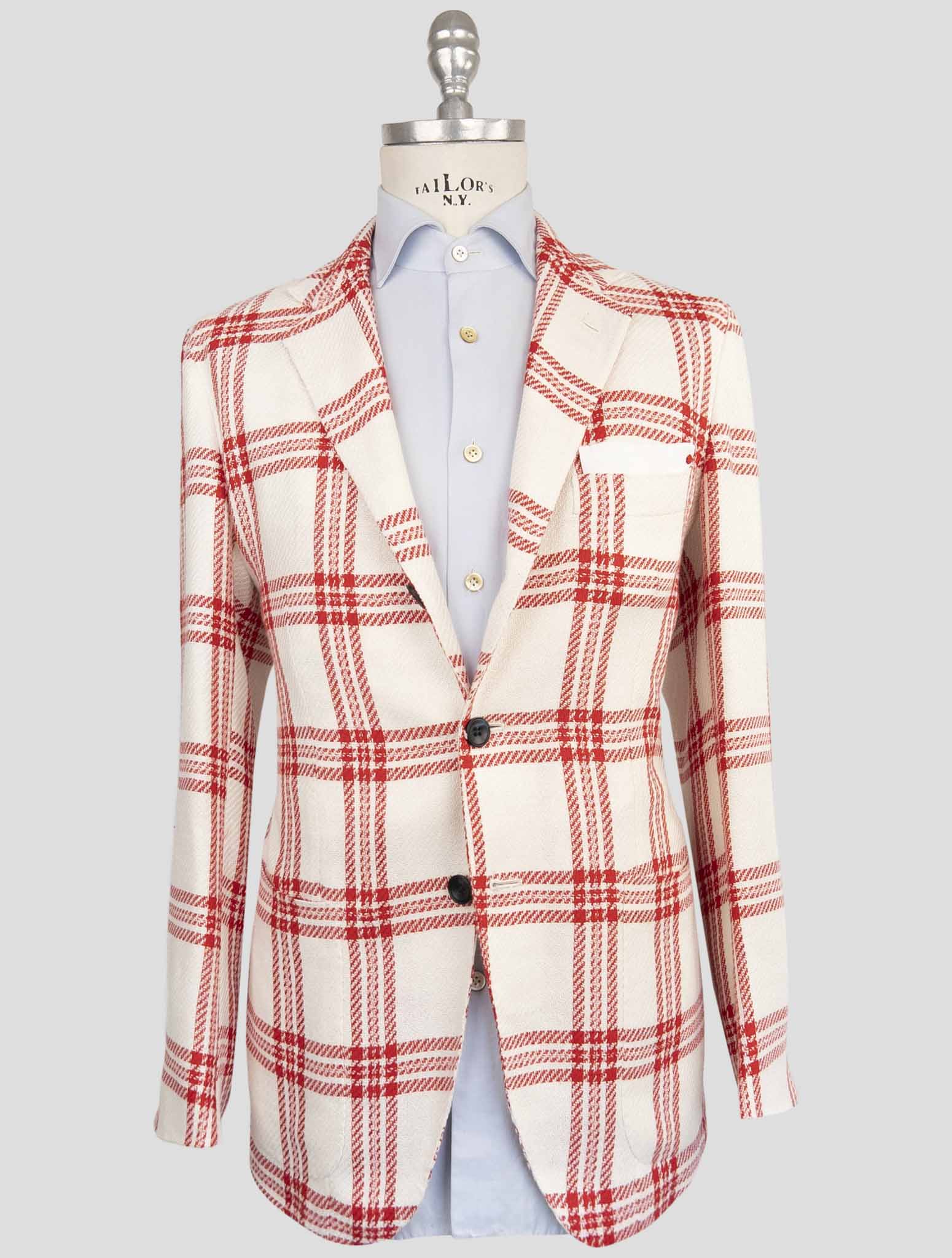 Kiton Red White Cashmere Linen Blazer