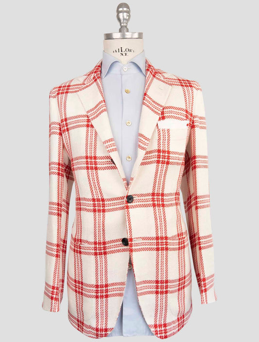 Kiton Red White Cashmere Linen Blazer