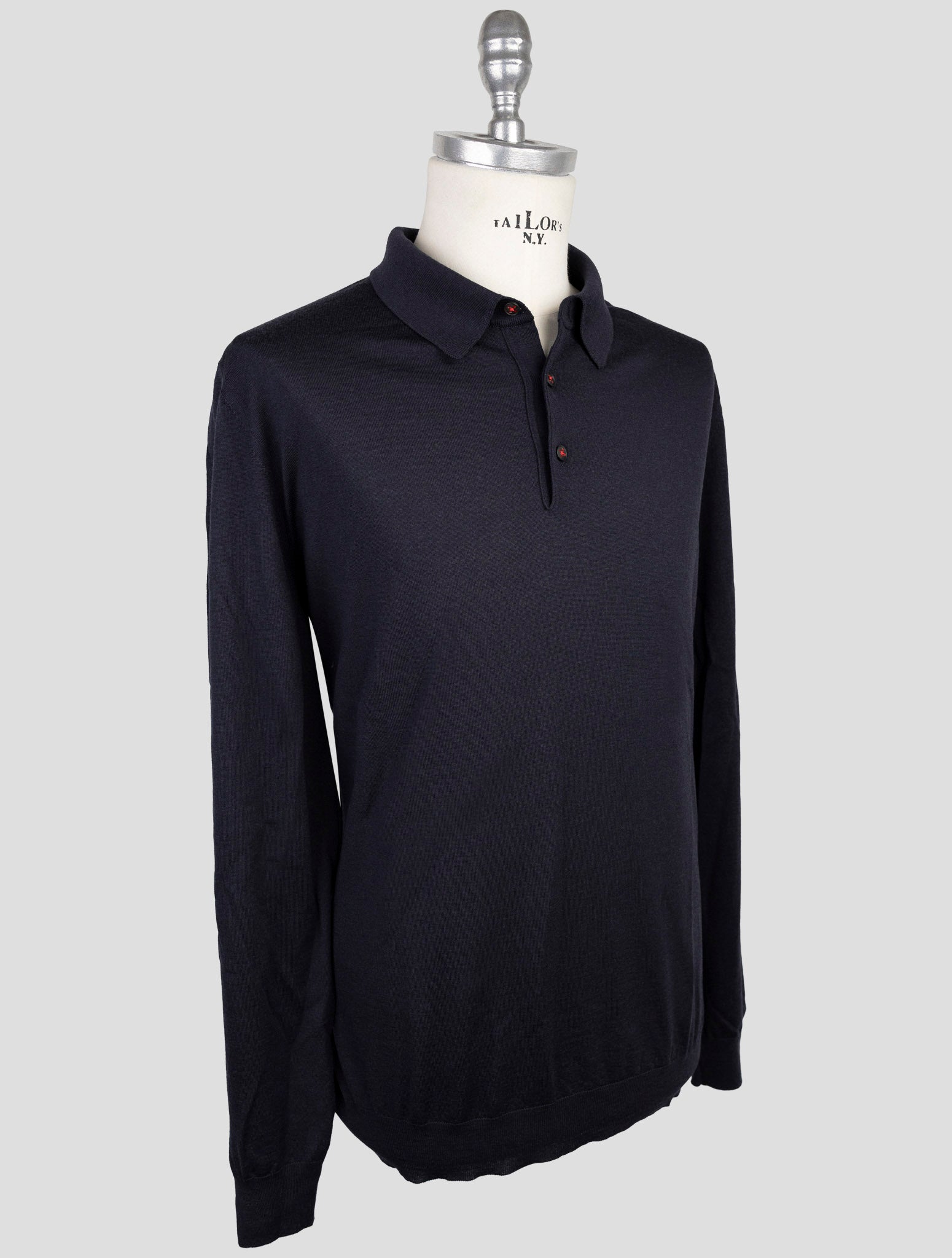 Kiton Dark Blue Wool Sweater Polo