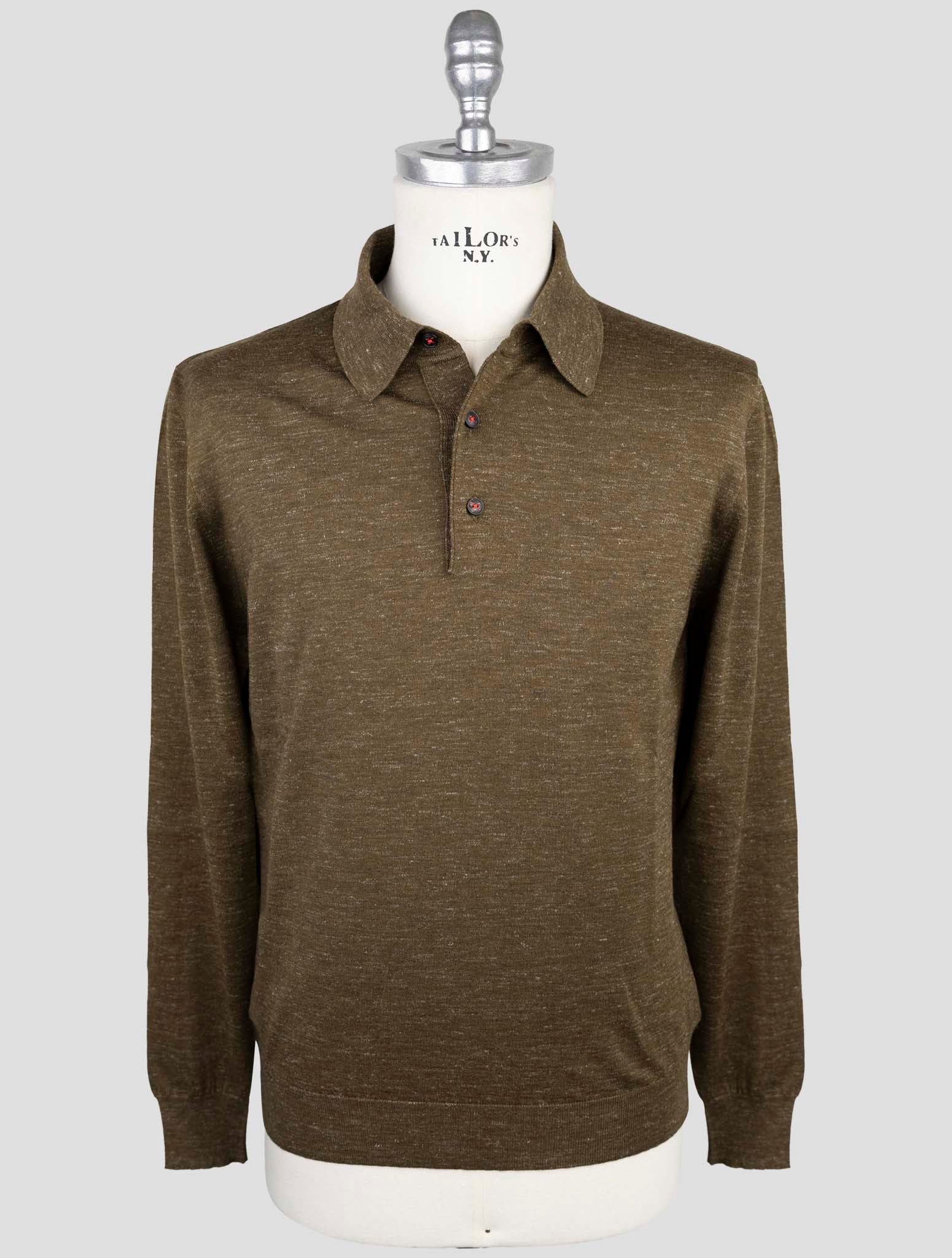 Kiton Green Silk Cashmere Linen Sweater Polo