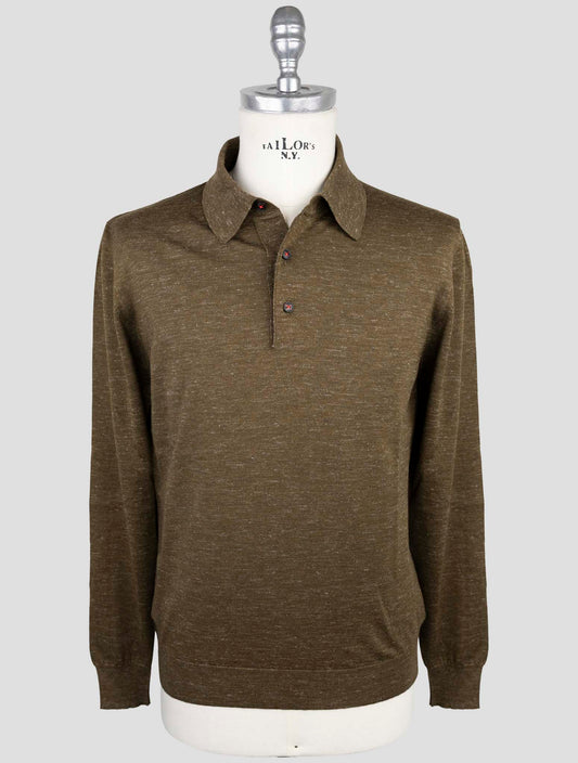 Kiton Green Silk Cashmere Linen Sweater Polo