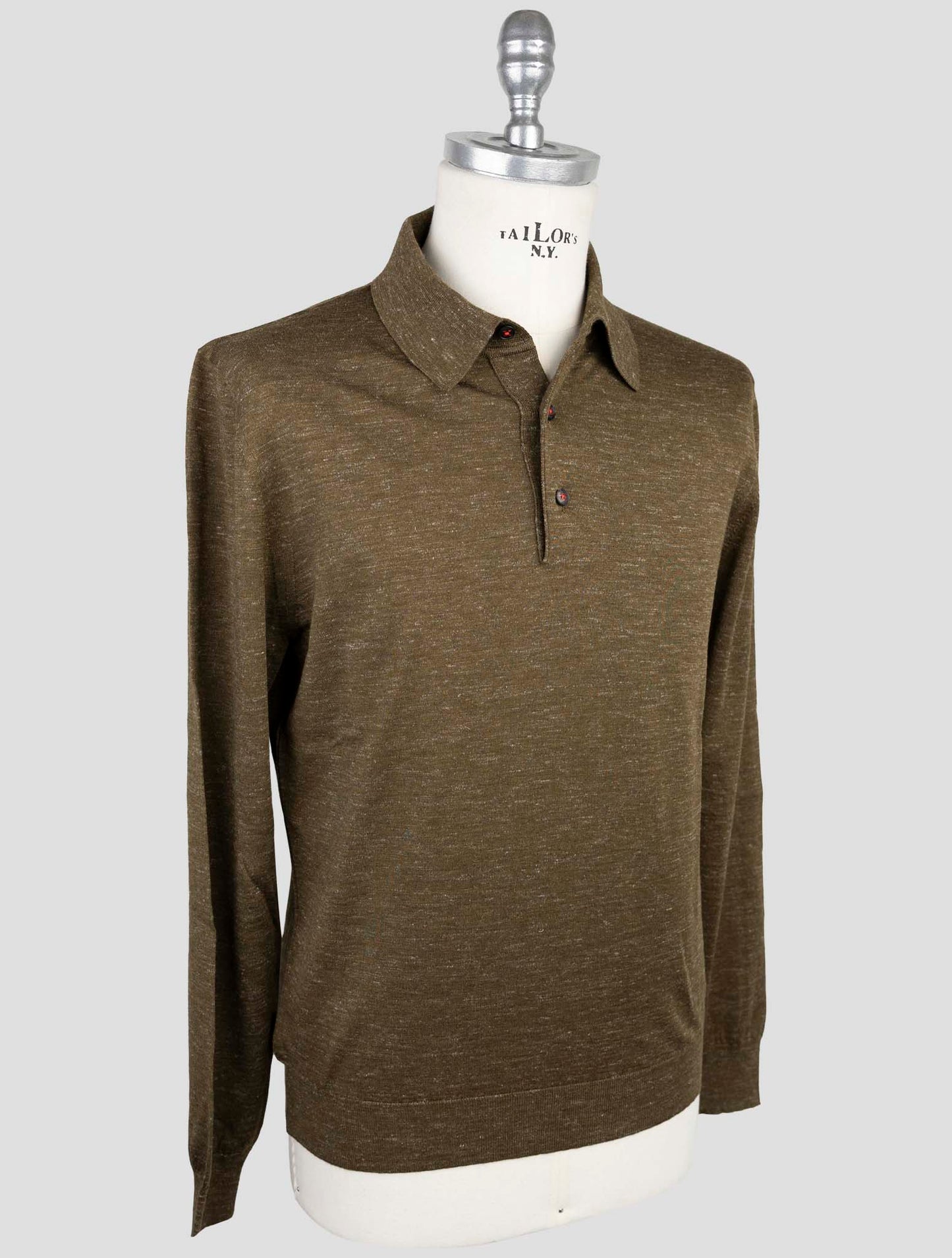 Kiton Green Silk Cashmere Linen Sweater Polo