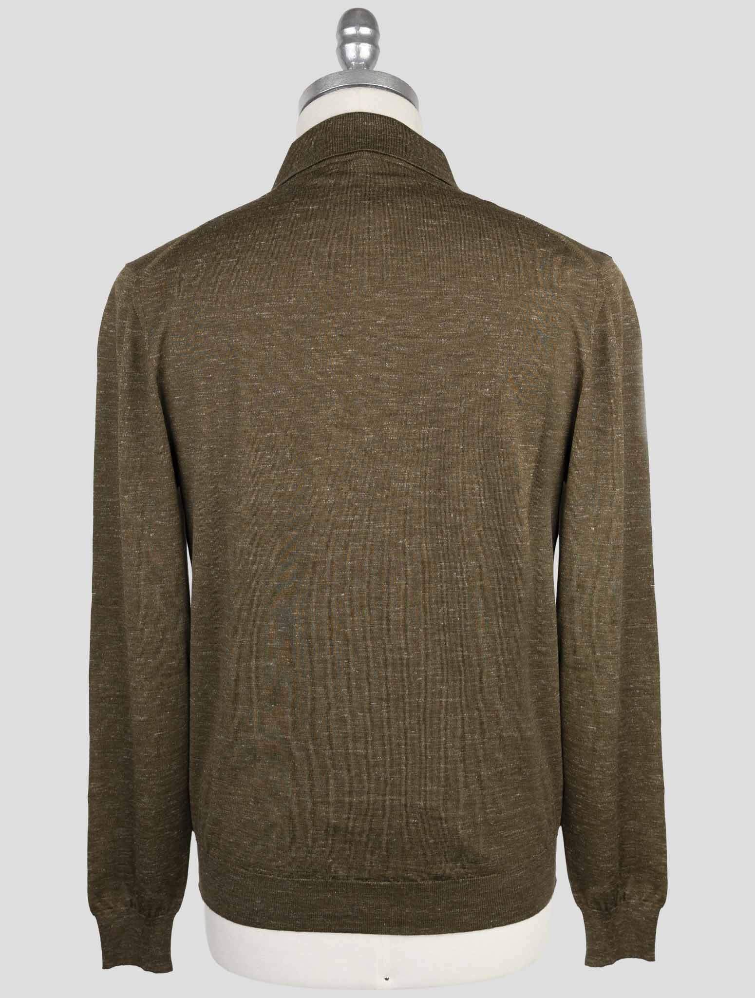 Kiton Green Silk Cashmere Linen Sweater Polo