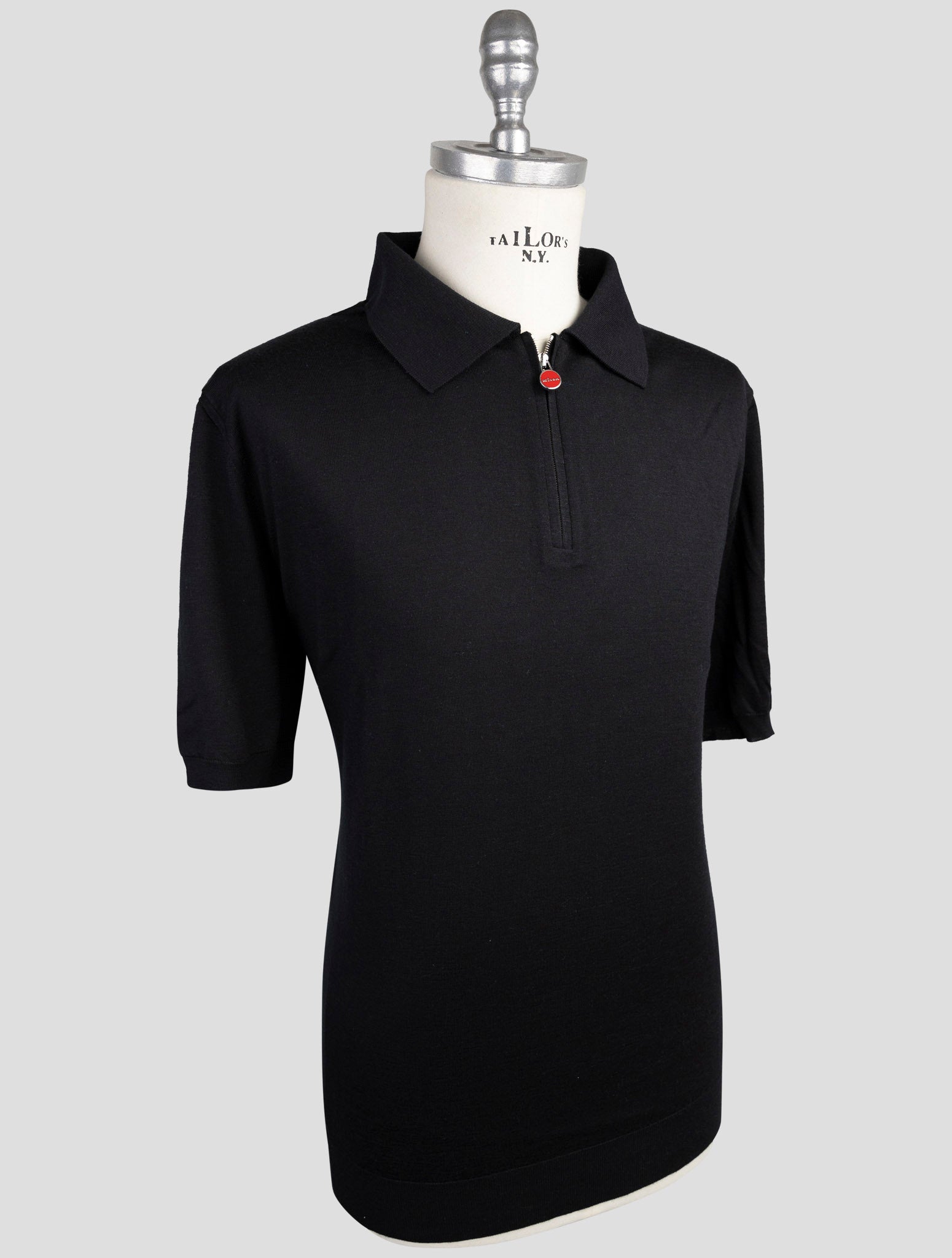 Kiton Black Silk Cashmere Linen Sweater Polo