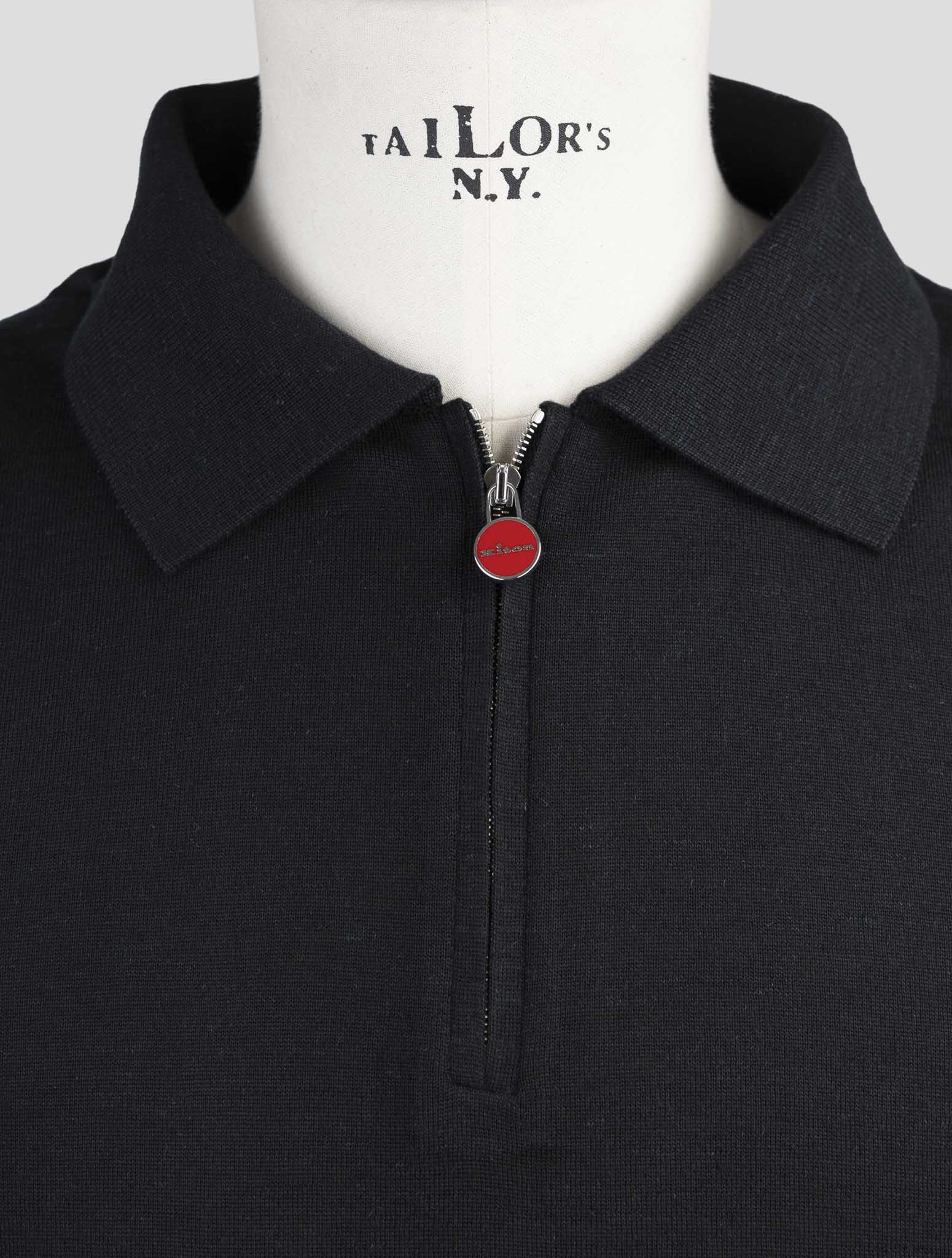Kiton Black Silk Cashmere Linen Sweater Polo