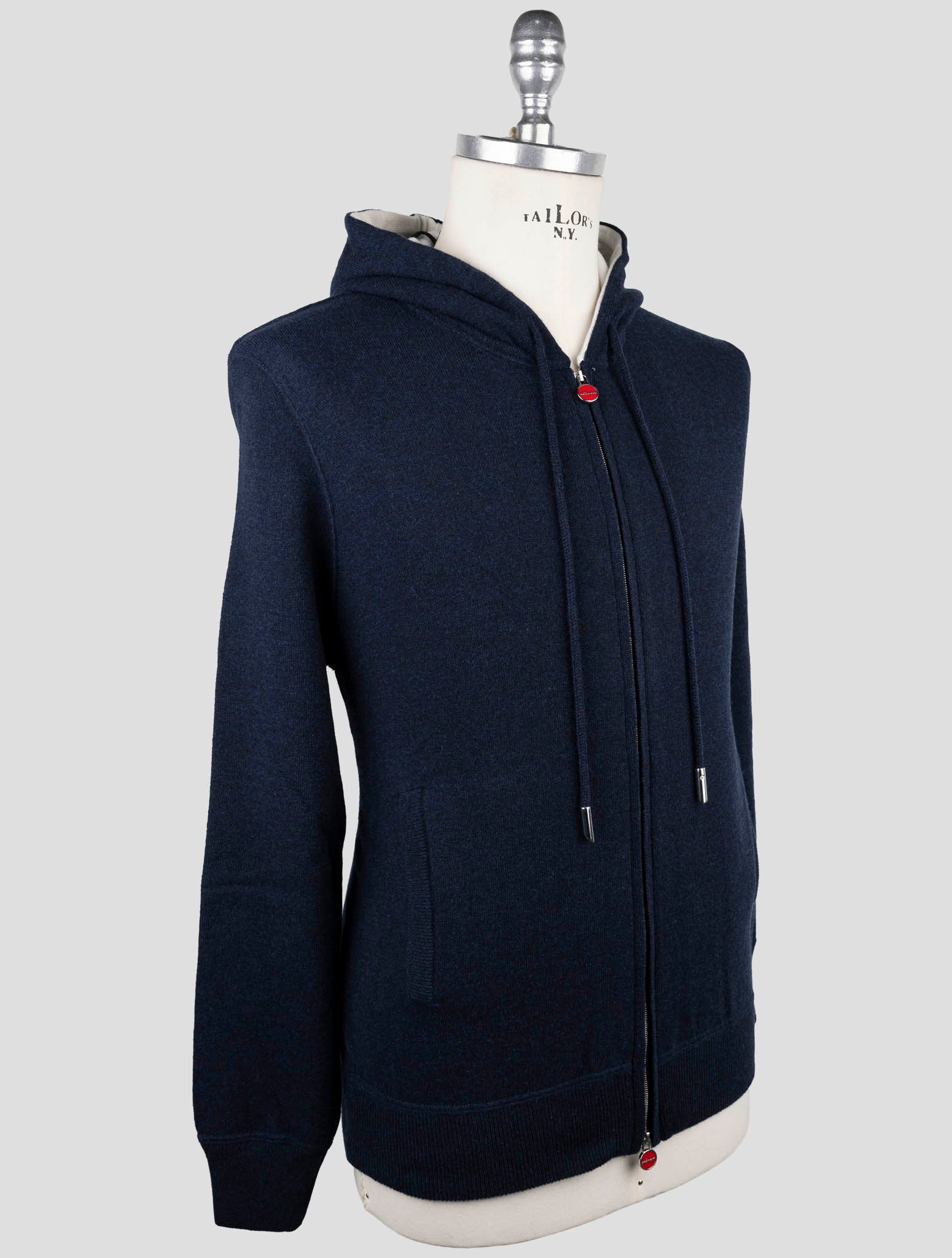 Kiton Blue Wool Sweater Full Zip