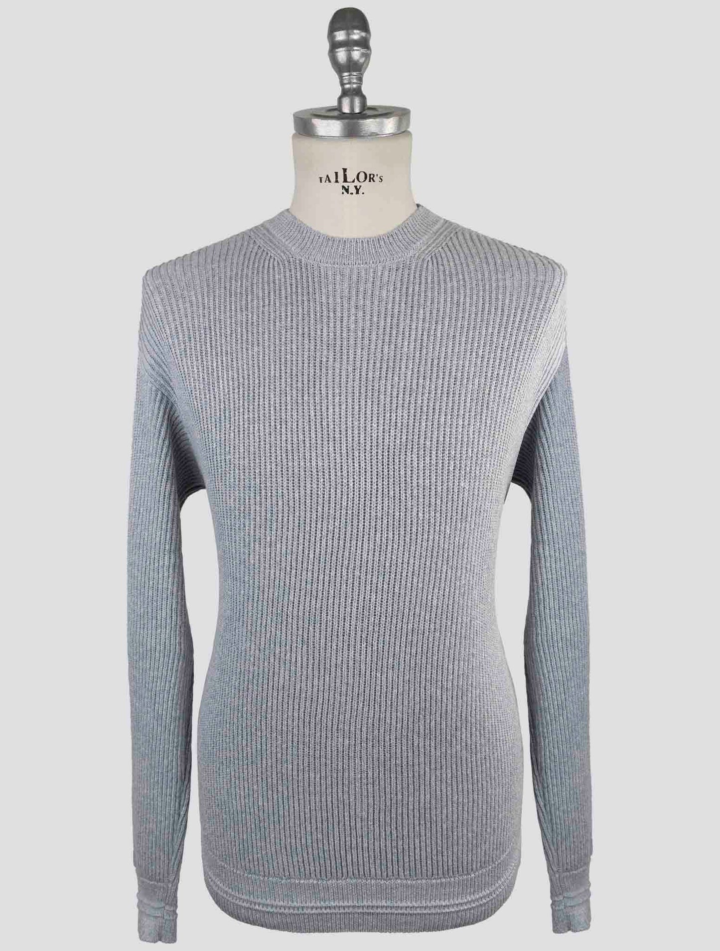 Kiton Gray Silk Cotton Sweater Crewneck